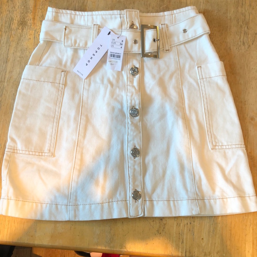 Topshop NWT Cream Denim Mini Skirt with Belt